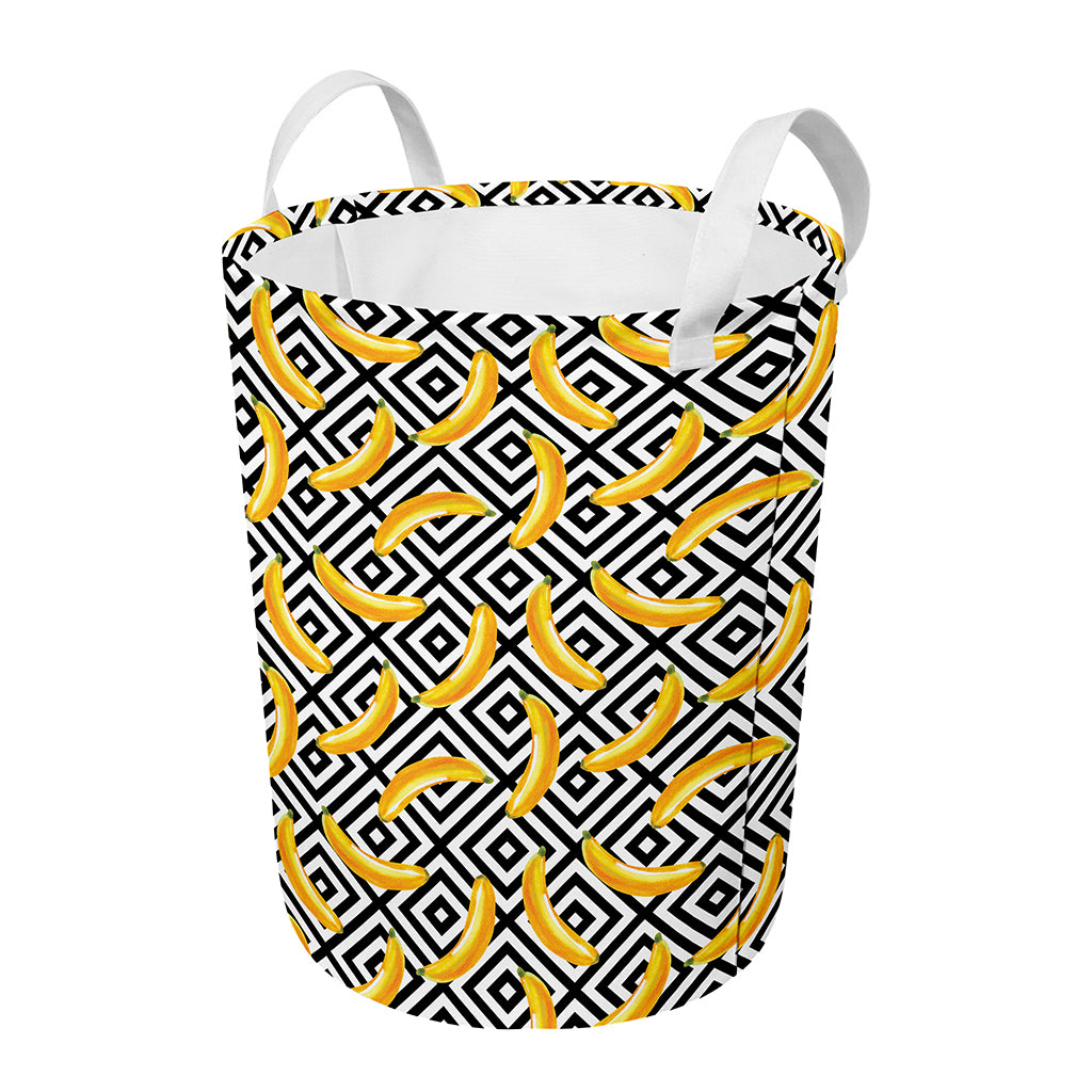 Black And White Geometric Banana Print Round Laundry Basket