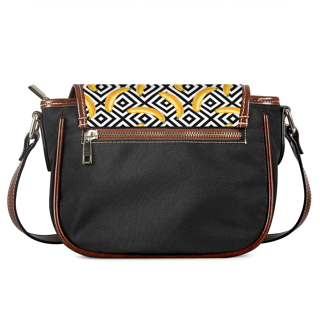 Black And White Geometric Banana Print Saddle Bag