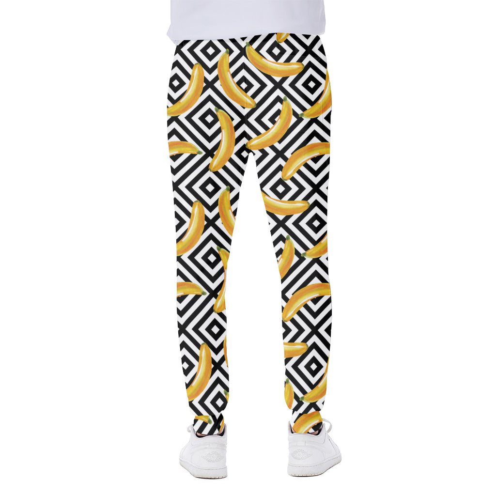 Black And White Geometric Banana Print Scuba Joggers