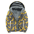 Black And White Geometric Banana Print Sherpa Lined Zip Up Hoodie