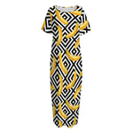 Black And White Geometric Banana Print Short Sleeve Long Nightdress