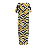 Black And White Geometric Banana Print Short Sleeve Long Nightdress
