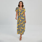 Black And White Geometric Banana Print Short Sleeve Maxi Dress