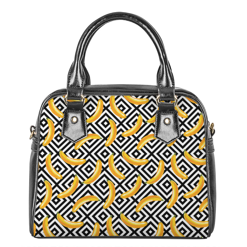 Black And White Geometric Banana Print Shoulder Handbag