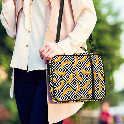 Black And White Geometric Banana Print Shoulder Strap Bible Bag