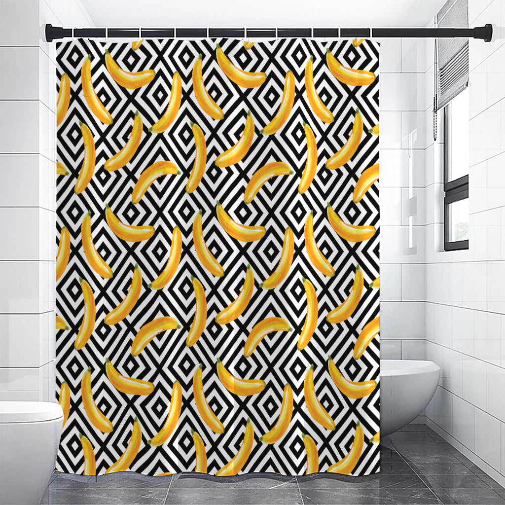 Black And White Geometric Banana Print Shower Curtain