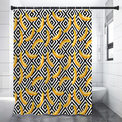 Black And White Geometric Banana Print Shower Curtain