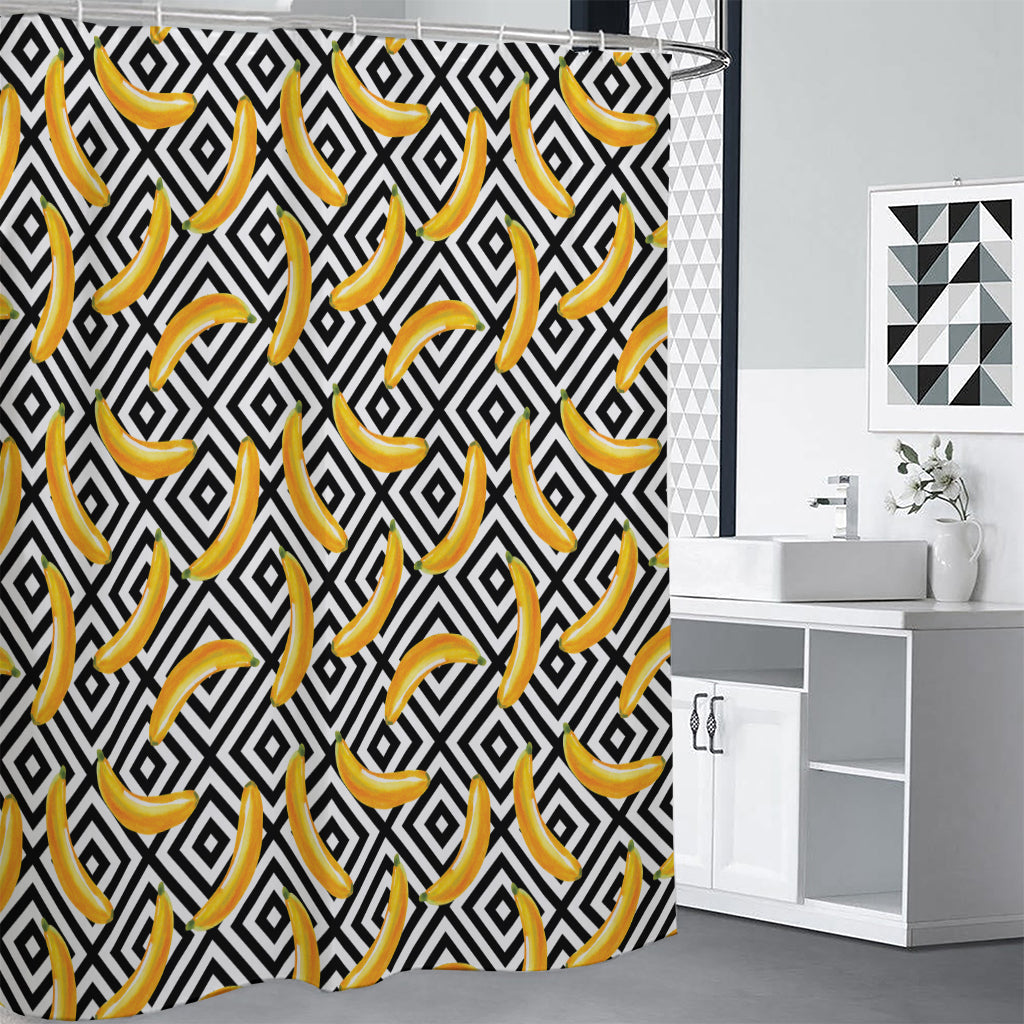 Black And White Geometric Banana Print Shower Curtain
