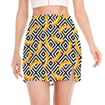 Black And White Geometric Banana Print Side Slit Mini Skirt