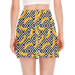 Black And White Geometric Banana Print Side Slit Mini Skirt