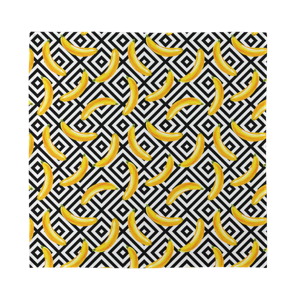 Black And White Geometric Banana Print Silk Bandana