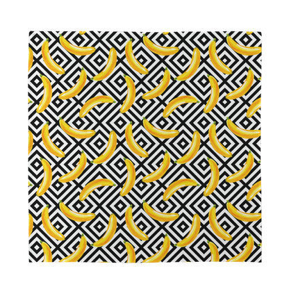 Black And White Geometric Banana Print Silk Bandana