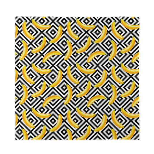 Black And White Geometric Banana Print Silk Bandana
