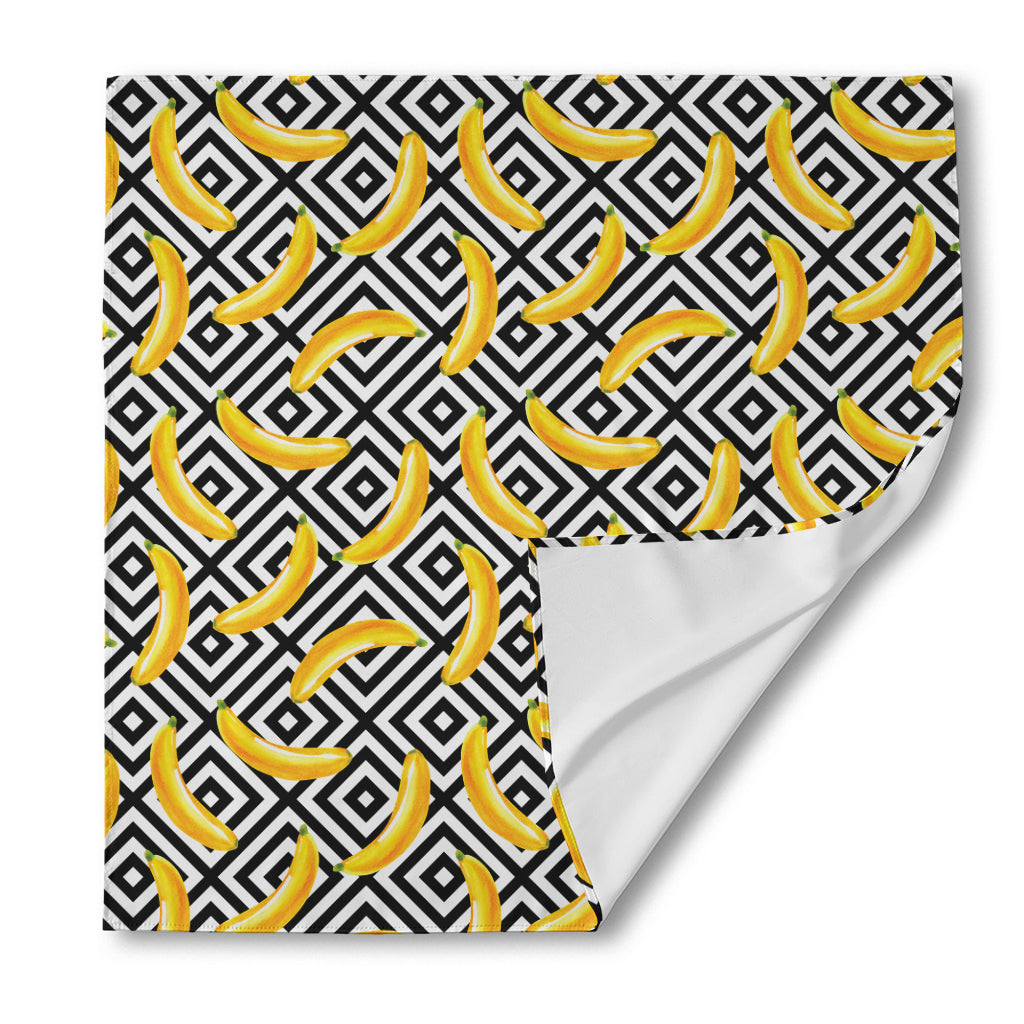 Black And White Geometric Banana Print Silk Bandana