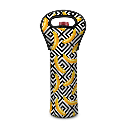 Black And White Geometric Banana Print Single Neoprene Wine Tote