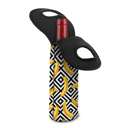 Black And White Geometric Banana Print Single Neoprene Wine Tote