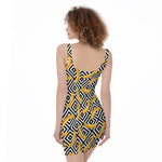 Black And White Geometric Banana Print Sleeveless Bodycon Dress