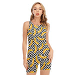 Black And White Geometric Banana Print Sleeveless One Piece Swimsuit