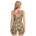 Black And White Geometric Banana Print Sleeveless One Piece Swimsuit