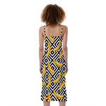 Black And White Geometric Banana Print Slim Fit Midi Cami Dress