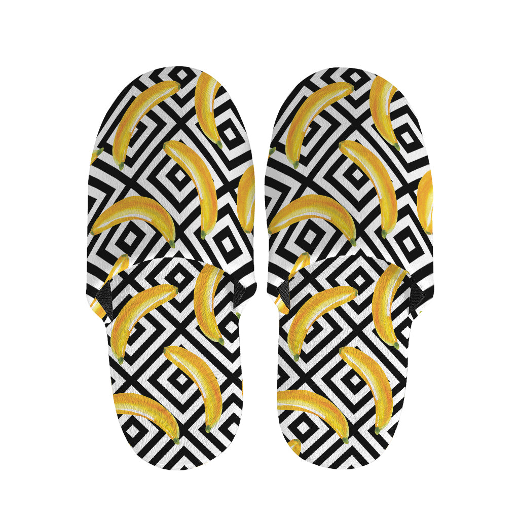 Black And White Geometric Banana Print Slippers