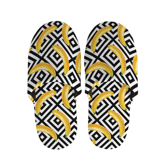Black And White Geometric Banana Print Slippers