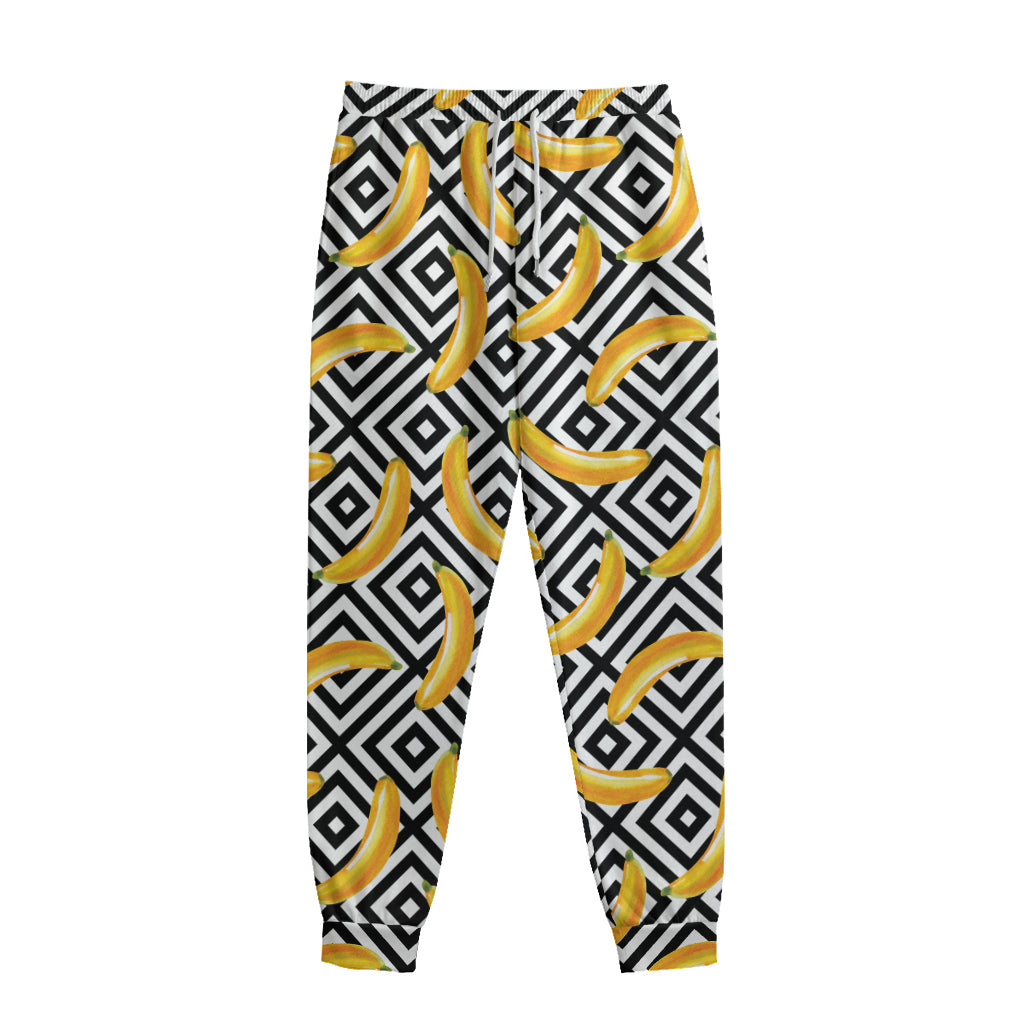 Black And White Geometric Banana Print Sweatpants