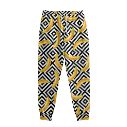 Black And White Geometric Banana Print Sweatpants