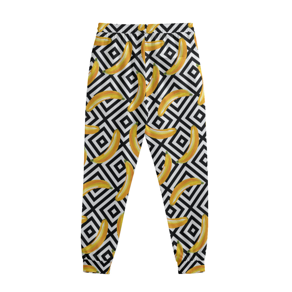 Black And White Geometric Banana Print Sweatpants