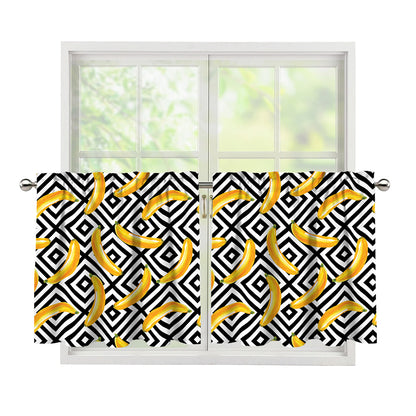 Black And White Geometric Banana Print Tier Curtains