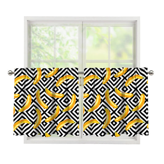 Black And White Geometric Banana Print Tier Curtains