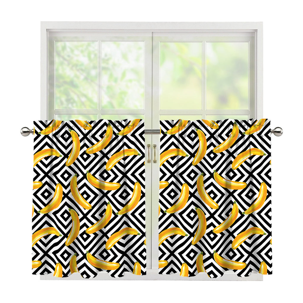 Black And White Geometric Banana Print Tier Curtains