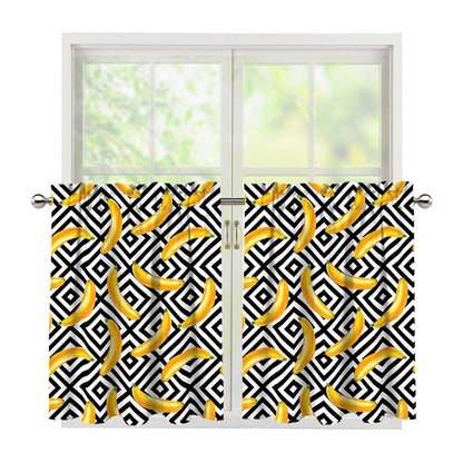 Black And White Geometric Banana Print Tier Curtains