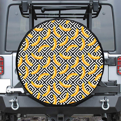 Black And White Geometric Banana Print Tire Cover