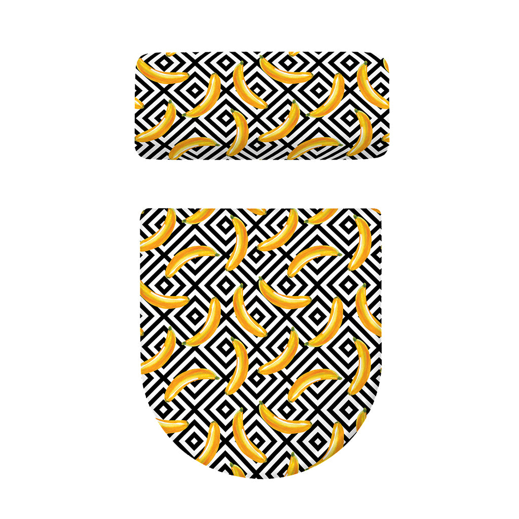 Black And White Geometric Banana Print Toilet Lid And Tank Cover Set