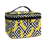 Black And White Geometric Banana Print Travel Makeup Bag