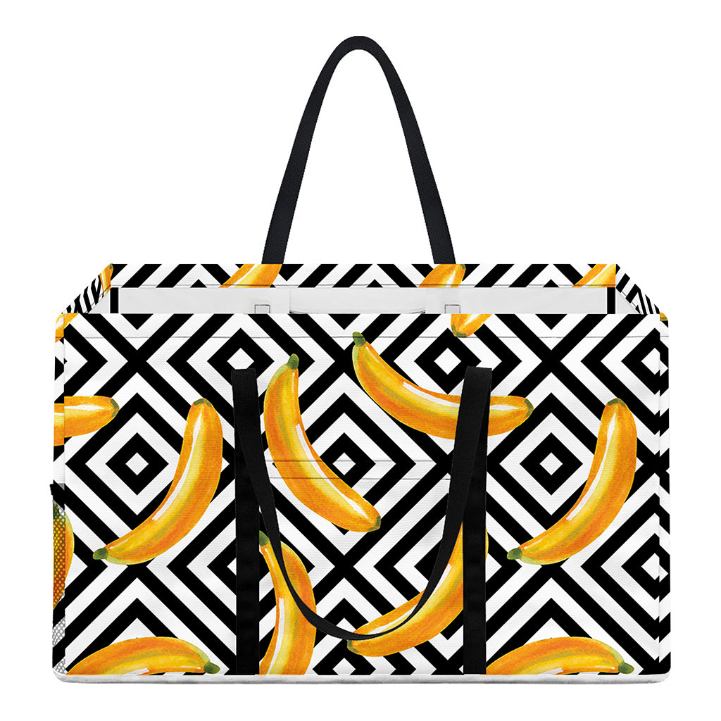 Black And White Geometric Banana Print Utility Tote Bag