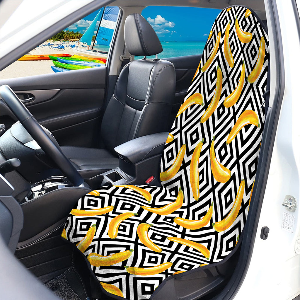 Black And White Geometric Banana Print Waterproof Car Seat Cover