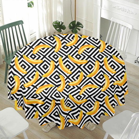 Black And White Geometric Banana Print Waterproof Round Tablecloth