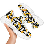Black And White Geometric Banana Print White Chunky Shoes
