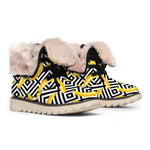 Black And White Geometric Banana Print Winter Boots