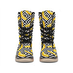 Black And White Geometric Banana Print Winter Boots