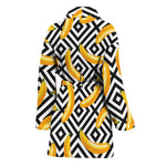 Black And White Geometric Banana Print Women's Bathrobe