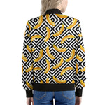 Black And White Geometric Banana Print Women's Bomber Jacket