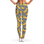 Black And White Geometric Banana Print Women's Leggings