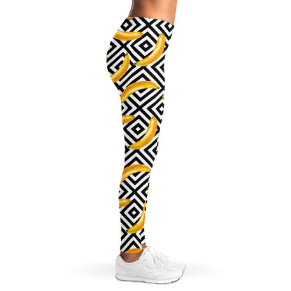 Black And White Geometric Banana Print Women's Leggings