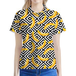 Black And White Geometric Banana Print Women's Polo Shirt