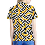 Black And White Geometric Banana Print Women's Polo Shirt