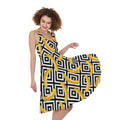 Black And White Geometric Banana Print Sleeveless Knee Length Dress