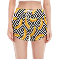 Black And White Geometric Banana Print Women's Split Running Shorts